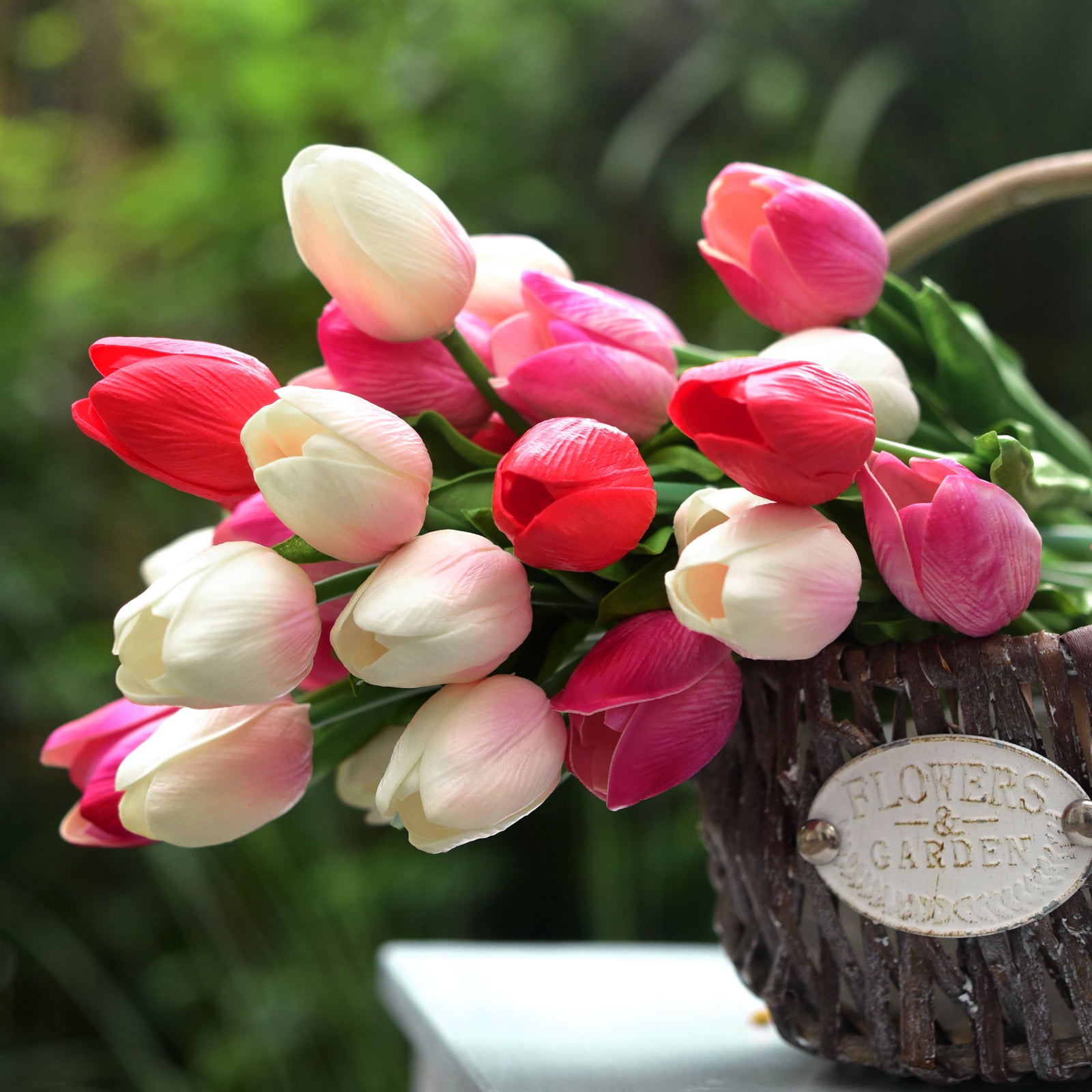 Vivid Red Real Touch Tulips Artificial Flowers Bouquet 10 Stems