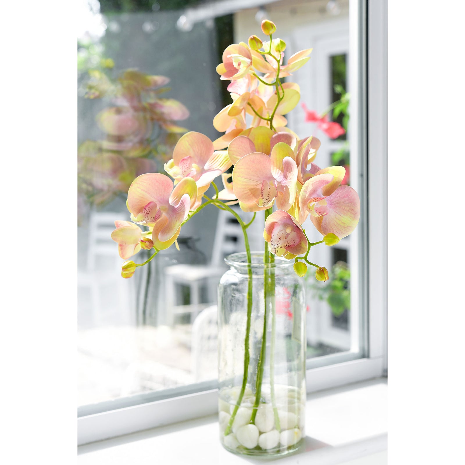 Lemon Pink 2 Stems Real Touch Artificial Butterfly Orchids/Moth Orchid/Phalaenopsis Flowers 27.6" Tall 70cm