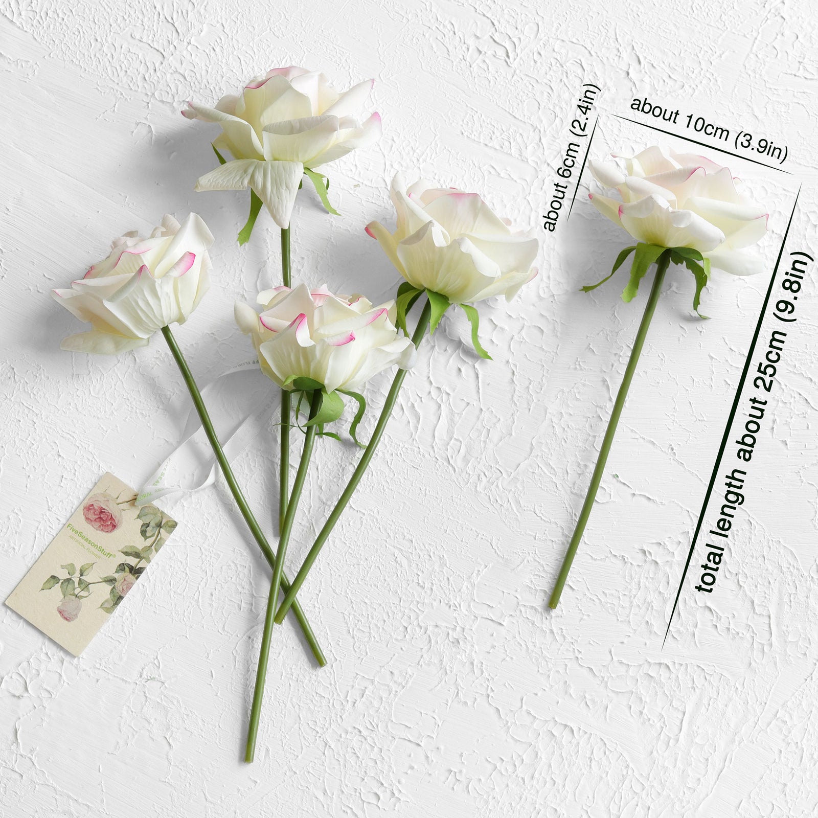 FiveSeasonStuff Light Peach Real Touch Garden Rose Artificial Flowers Wedding, Bridal, Home Décor 5 Stems 9.8"