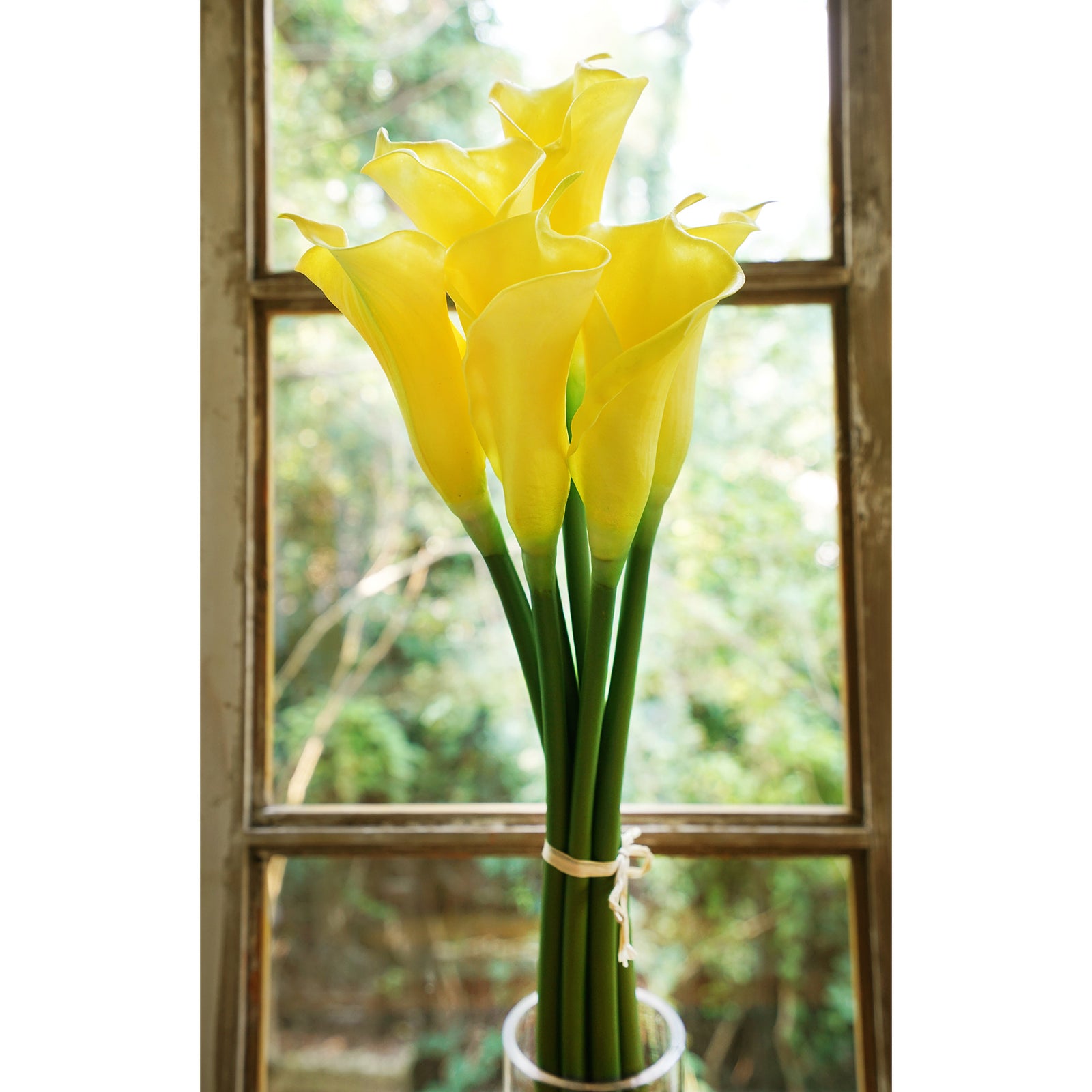 Bright Yellow Real Touch Large Size Calla Lilies Artificial Flower Bouquet 6 Stems