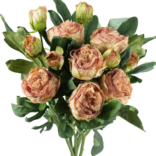 Blush Pink Nostalgic Sentimental Rustic Vintage Silk Peony Artificial Flower Bouquet 6 Stems