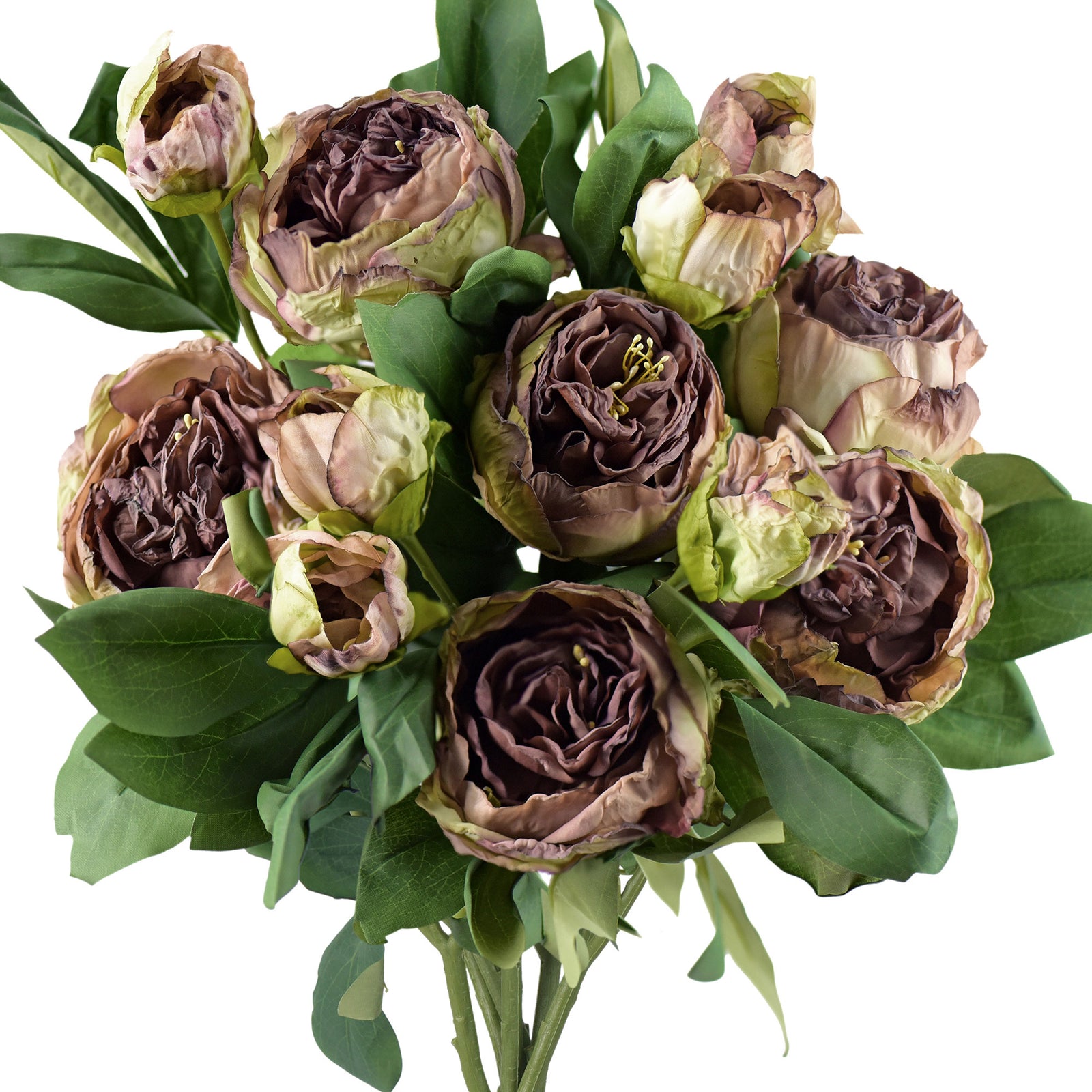 Walnut Brown Nostalgic Sentimental Rustic Vintage Antique Silk Peony Artificial Flower Bouquet 6 Stems