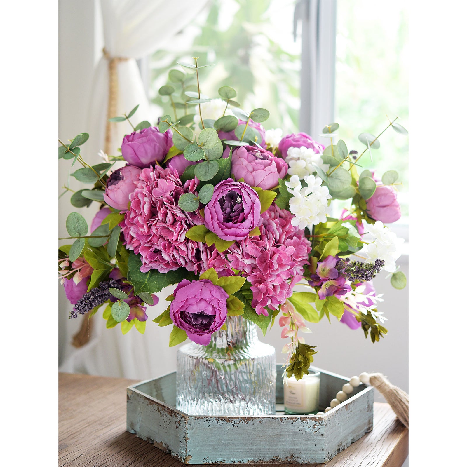 FiveSeasonStuff Purple Silk Peonies Artificial Flower Bouquet