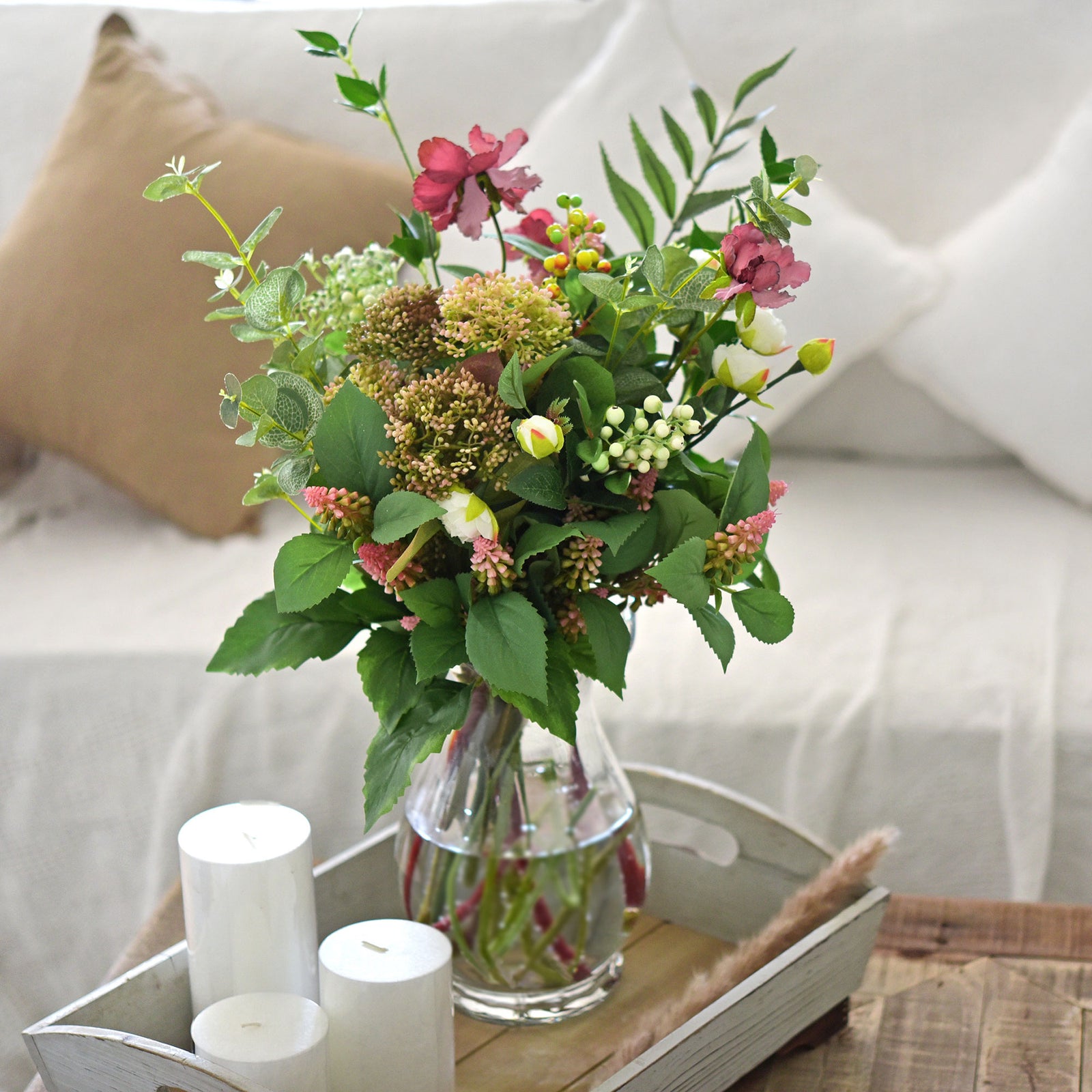 Viburnum (Little Bit Pink) Long Stem Artificial Silk Flowers, Filler Flower, Wedding, Home Decor, Arrangment 6 Stems