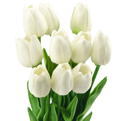 White Real Touch Tulips Artificial Flowers Bouquet 10 Stems