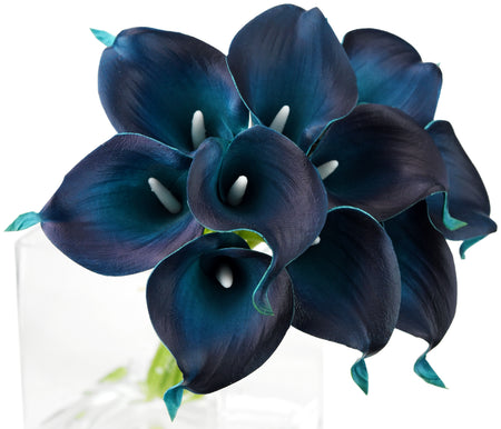 Midnight Blue Real Touch Calla Lilies Artificial Flower Bouquet 10 Stems