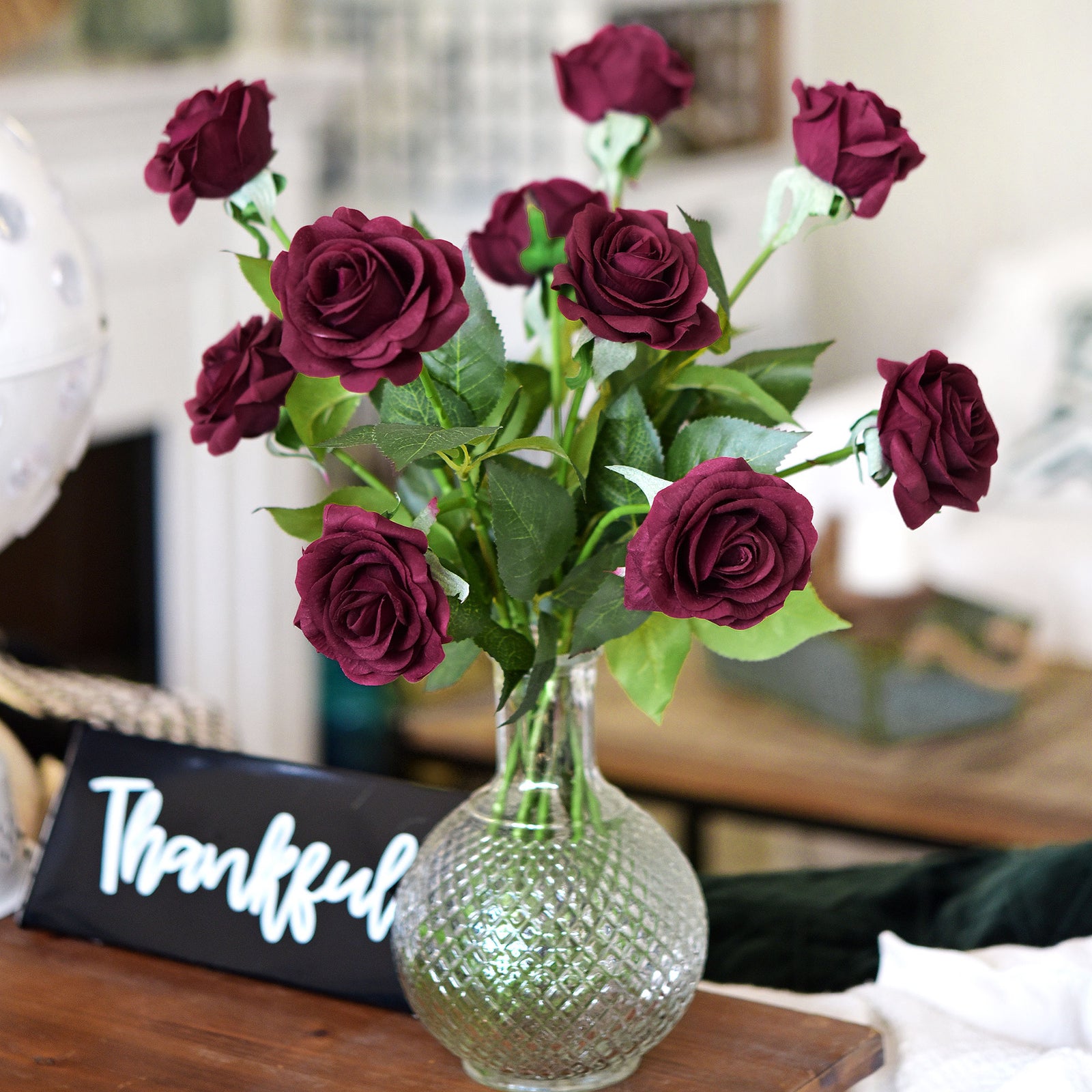 Dark Cranberry Red Real Touch Roses Artificial Silk Flowers10 Stems