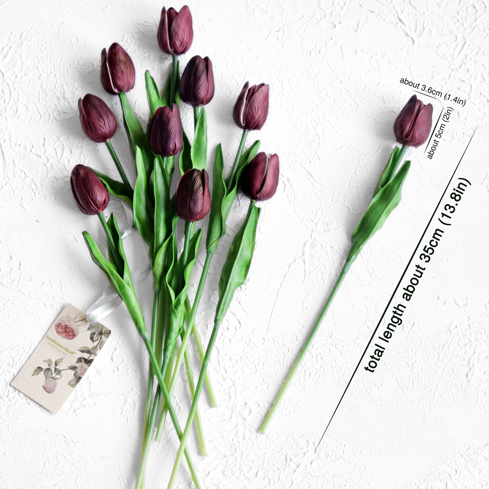 Dark Scarlet Real Touch Tulips Artificial Flowers Bouquet 10 Stems