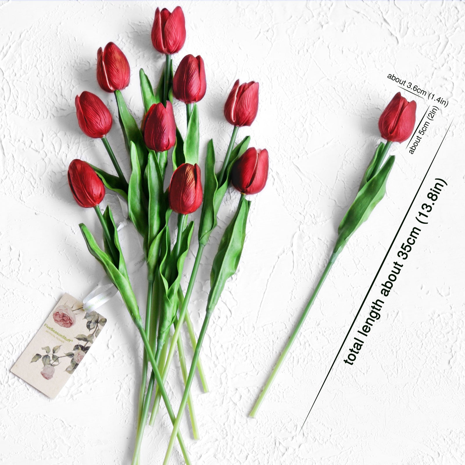 Dark Red Real Touch Tulips Artificial Flowers Bouquet 10 Stems