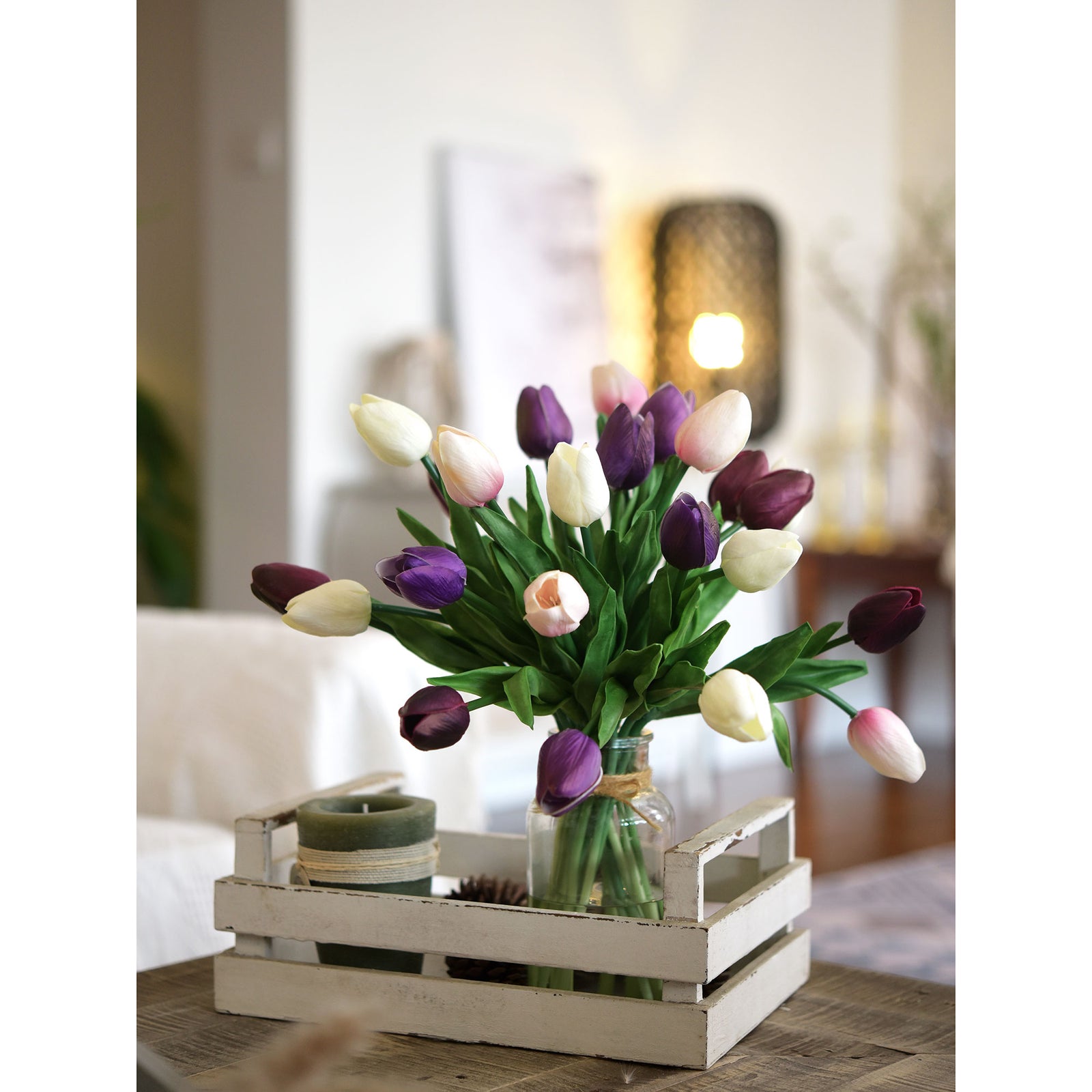 Dark Scarlet Real Touch Tulips Artificial Flowers Bouquet 10 Stems