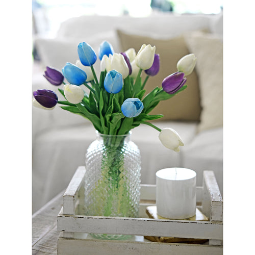 Blue Real Touch Tulips Artificial Flowers Bouquet 10 Stems