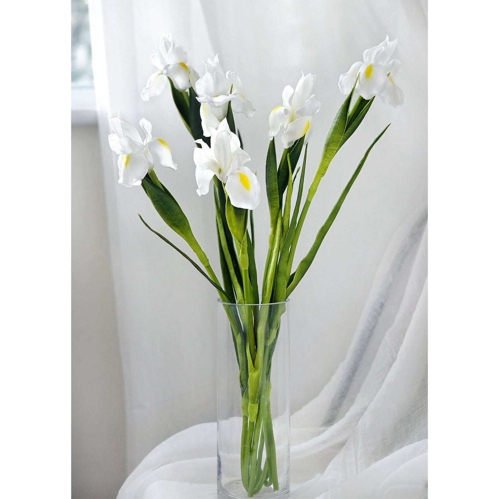 6 Long Stems Iris (White) Real Touch Artificial Flower Bouquet