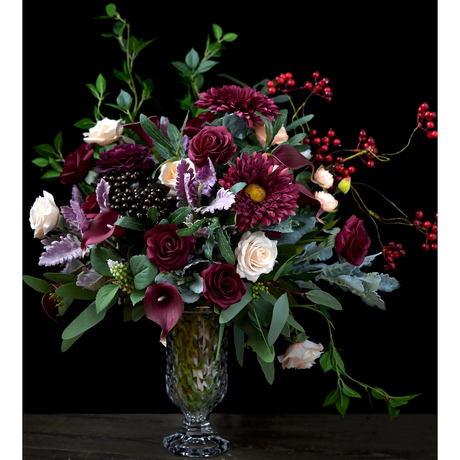 Dark Cranberry Red Real Touch Roses Artificial Silk Flowers10 Stems