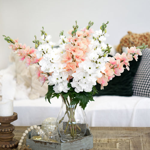 Real Touch Delphinium Peach Pink Artificial Flowers, Wildflower Arrangements 6 Stems