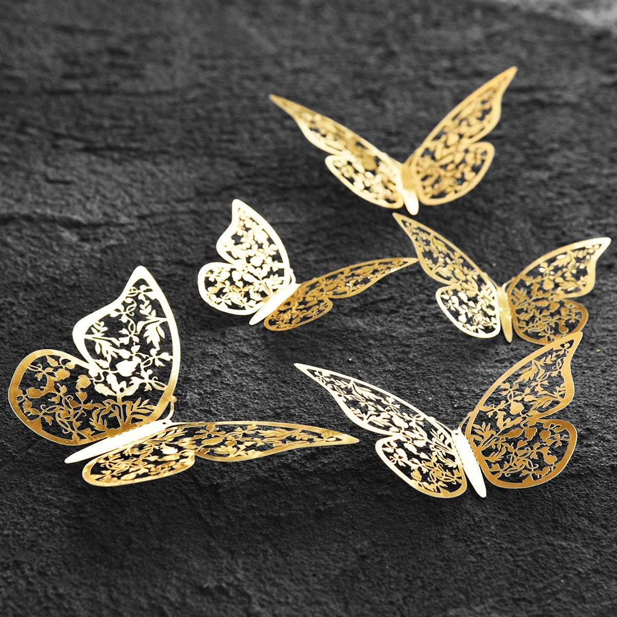 Gold Butterflies Wall Decorations Set - Floral & Leaves Hollow Design