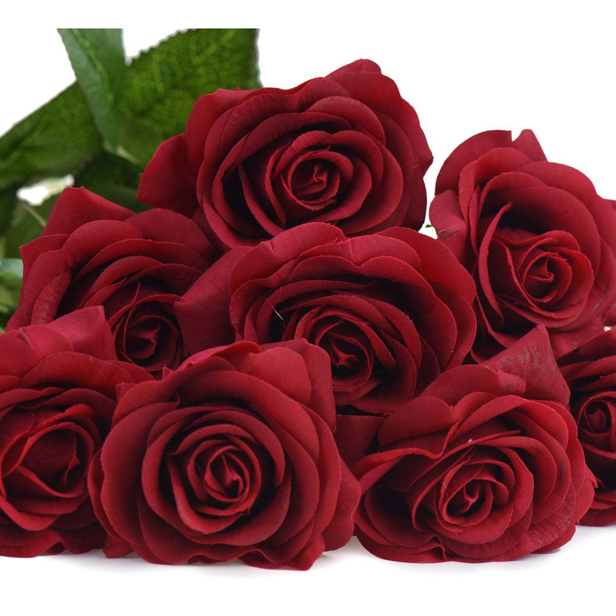 Dark Red Real Touch Silk Artificial Flowers ‘Petals Feel and Look like Fresh Roses 10 Stems