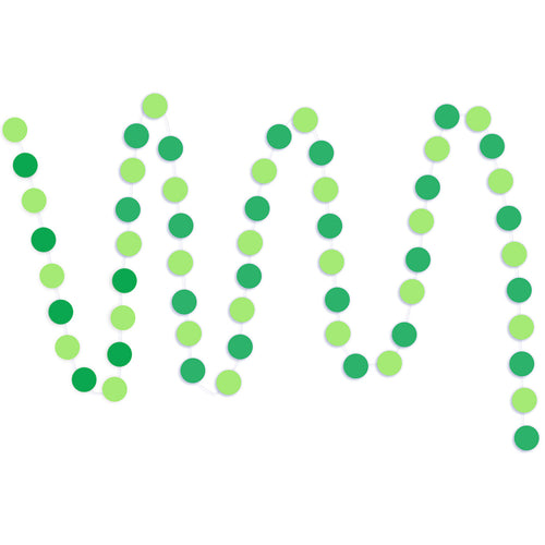A string of Green & Dark Green Circle Paper Garland show with a white background. 