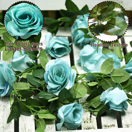 Artificial Silk Rose Garlands Vine Plant Flower Leaves (Sky Blue) 4 Pcs
