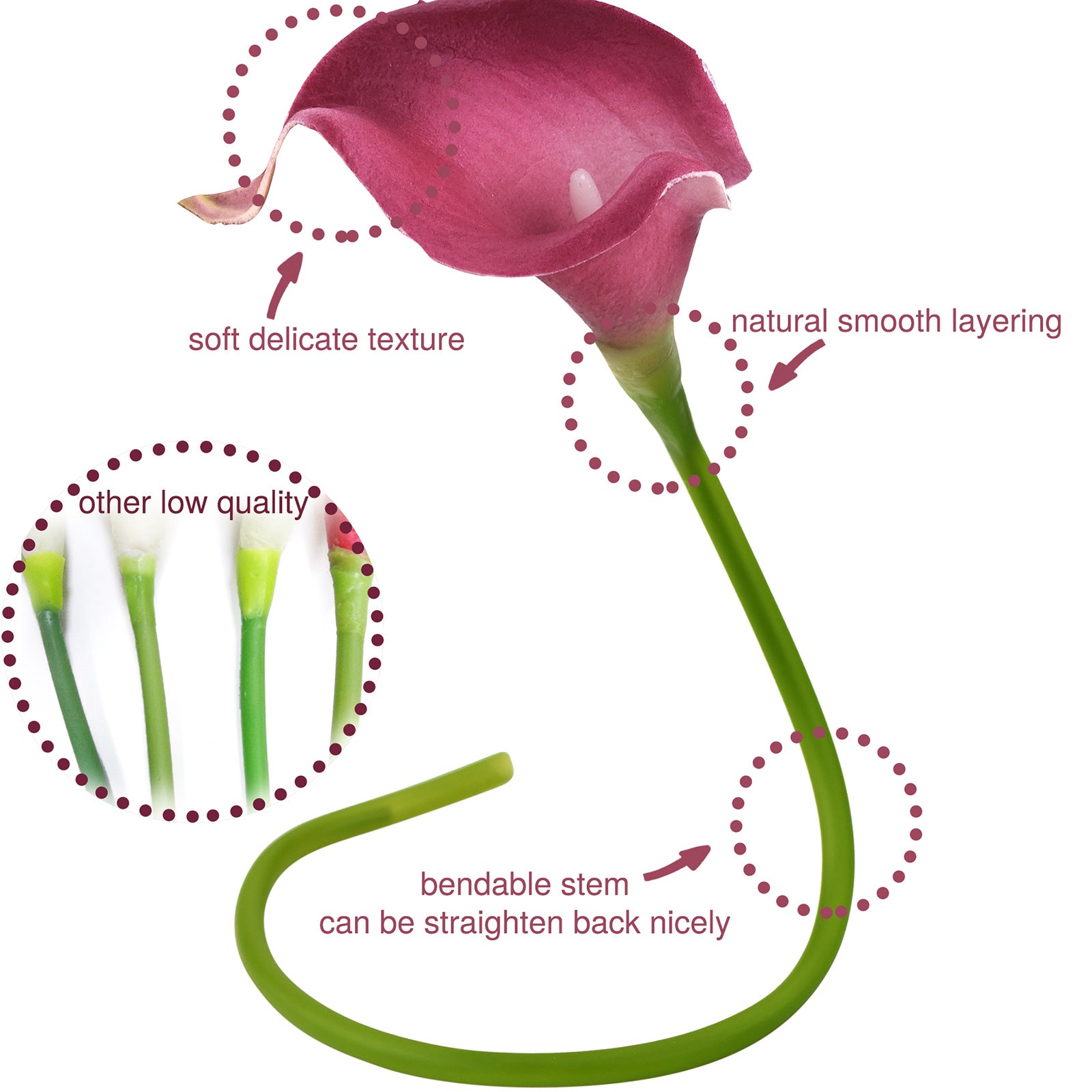 Dark Magenta Real Touch Calla Lilies Artificial Flower Bouquet 10 Stems