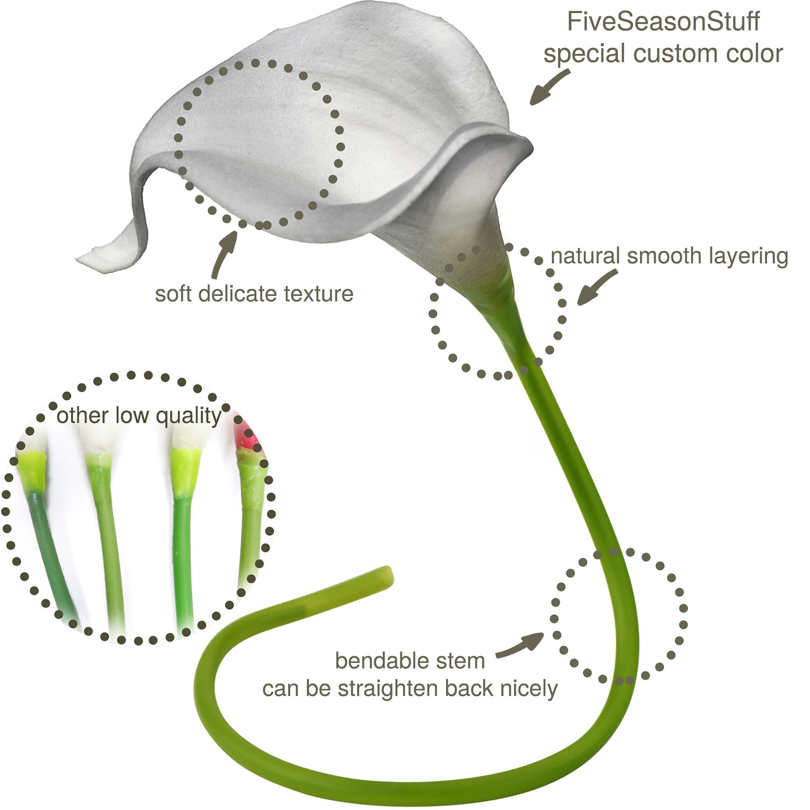 Light Grey Real Touch Calla Lilies Artificial Flower Bouquet 10 Stems