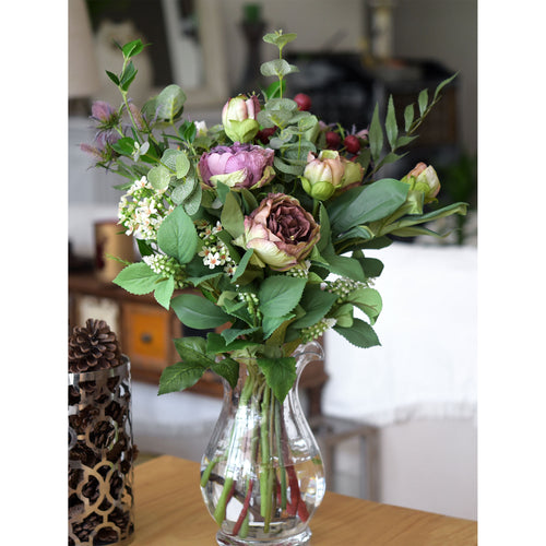 Purple Nostalgic Sentimental Rustic Vintage Silk Peony Artificial Flower Bouquet 6 Stems