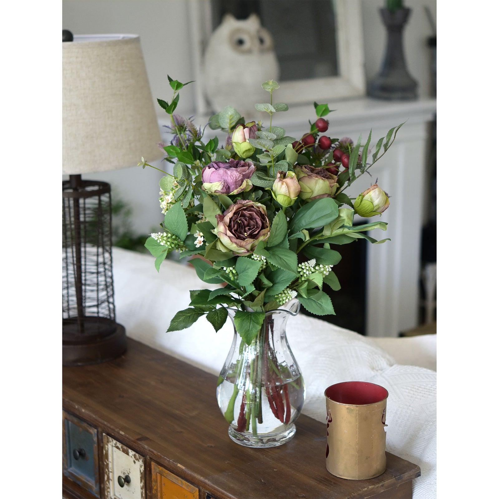 Walnut Brown Nostalgic Sentimental Rustic Vintage Antique Silk Peony Artificial Flower Bouquet 6 Stems