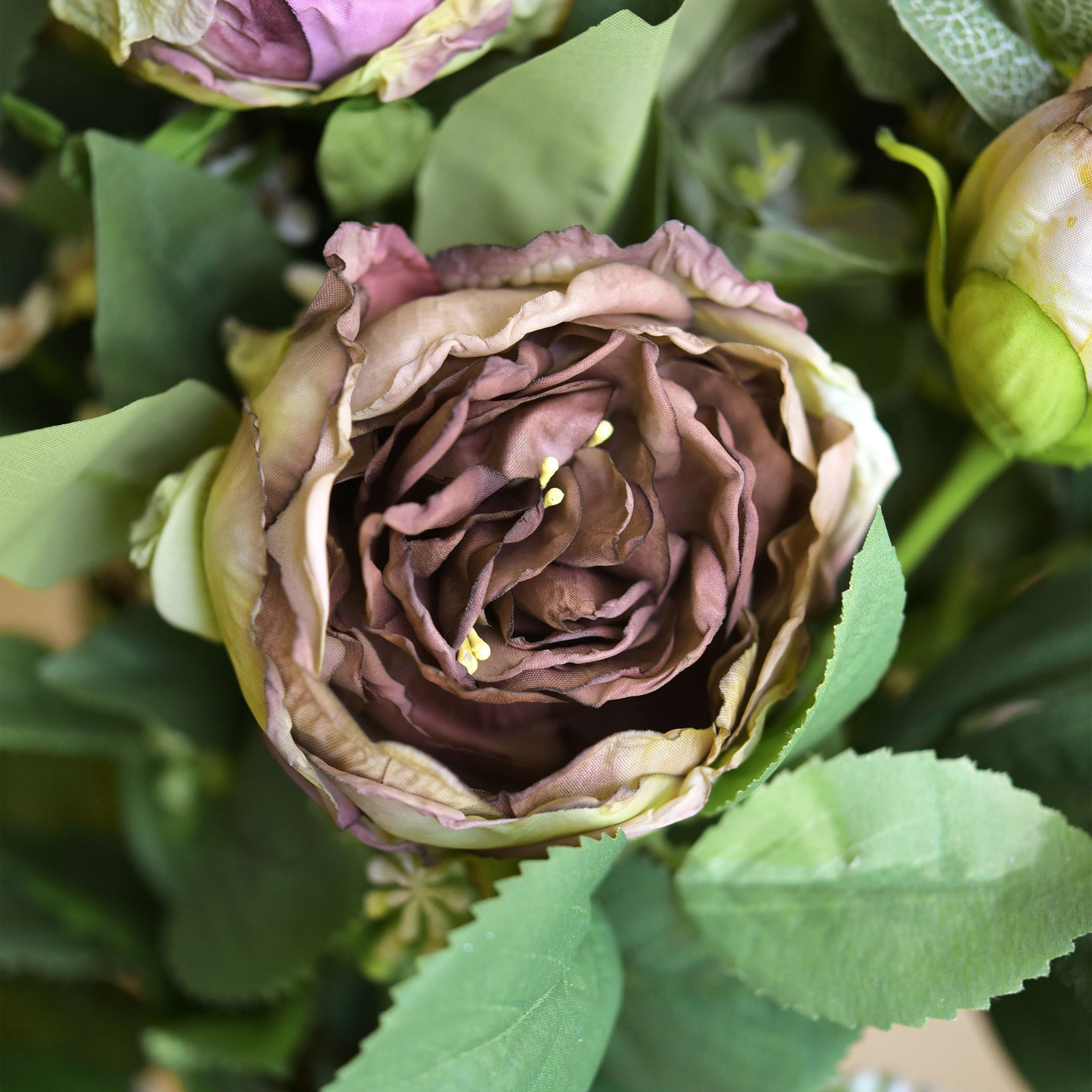 Walnut Brown Nostalgic Sentimental Rustic Vintage Antique Silk Peony Artificial Flower Bouquet 6 Stems
