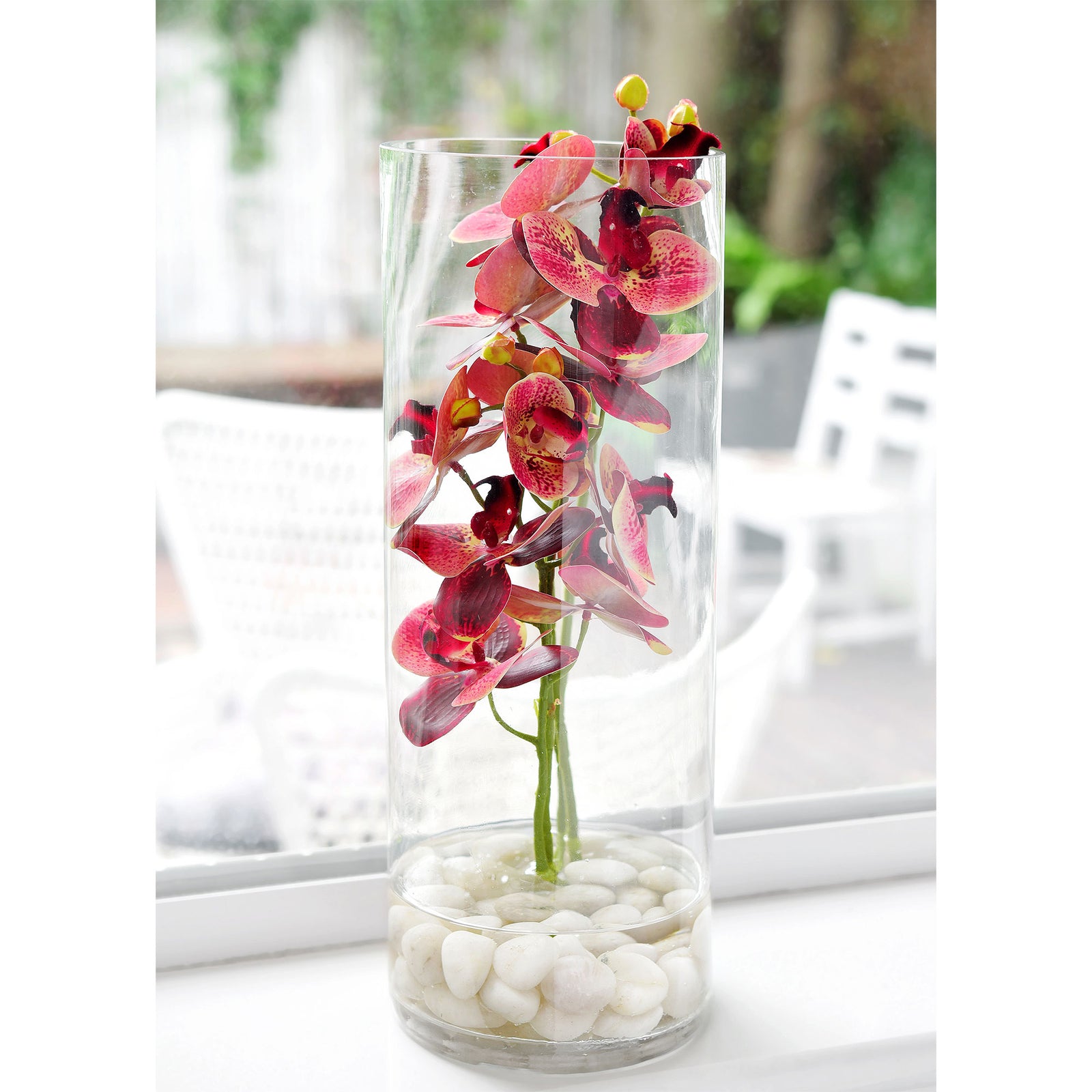 Tropical Berry Pink 2 Stems Real Touch Artificial Butterfly Orchids/Moth Orchid/Phalaenopsis Flowers 27.6" Tal 70cm