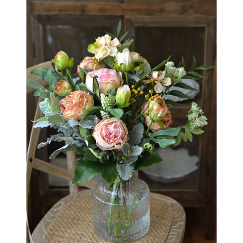 Pink Nostalgic Sentimental Rustic Vintage Silk Peony Artificial Flower Bouquet 6 Stems