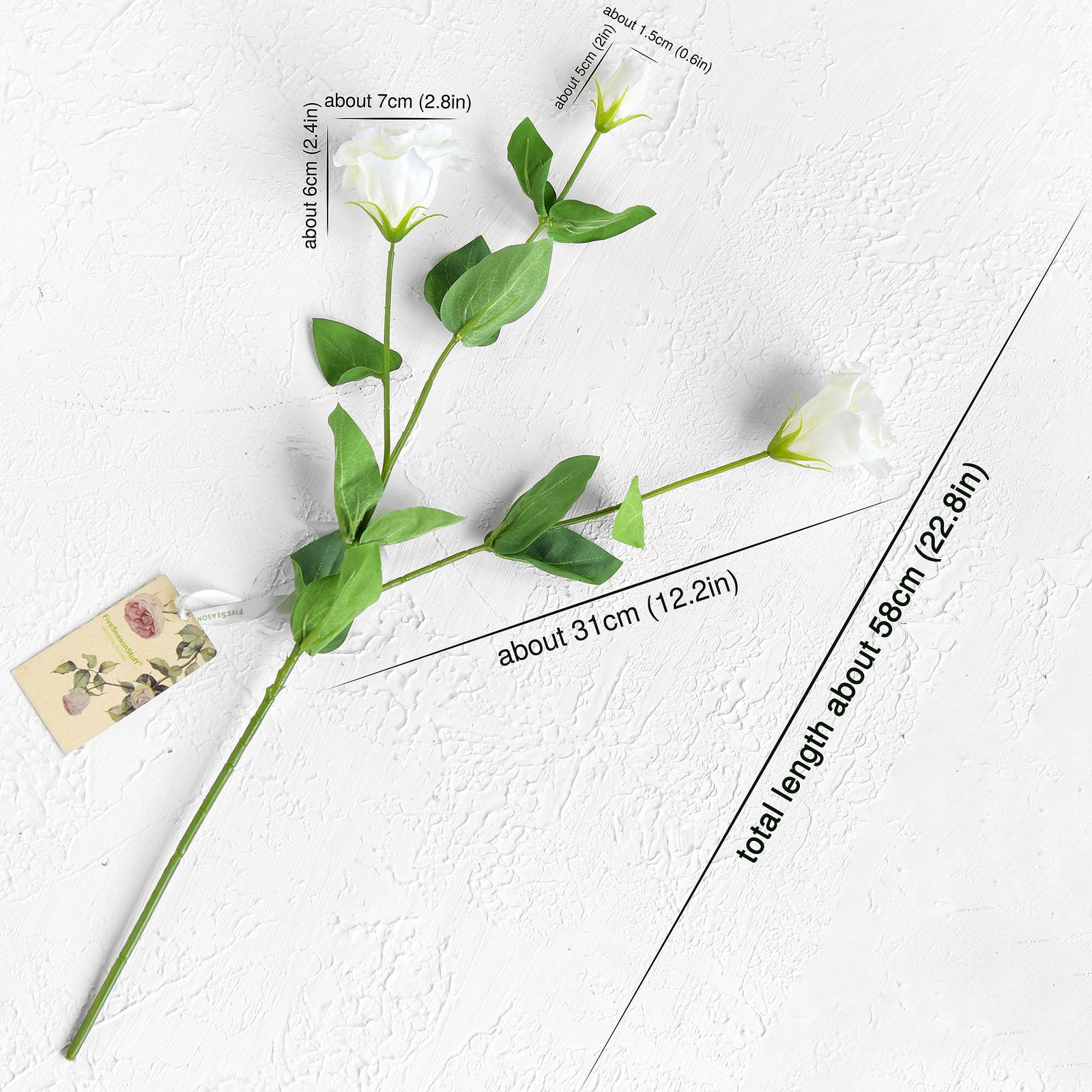 FiveSeasonStuff Real Touch White Lisianthus Floral White Artificial Flowers Tall Long Stems 58cm 3 Stems