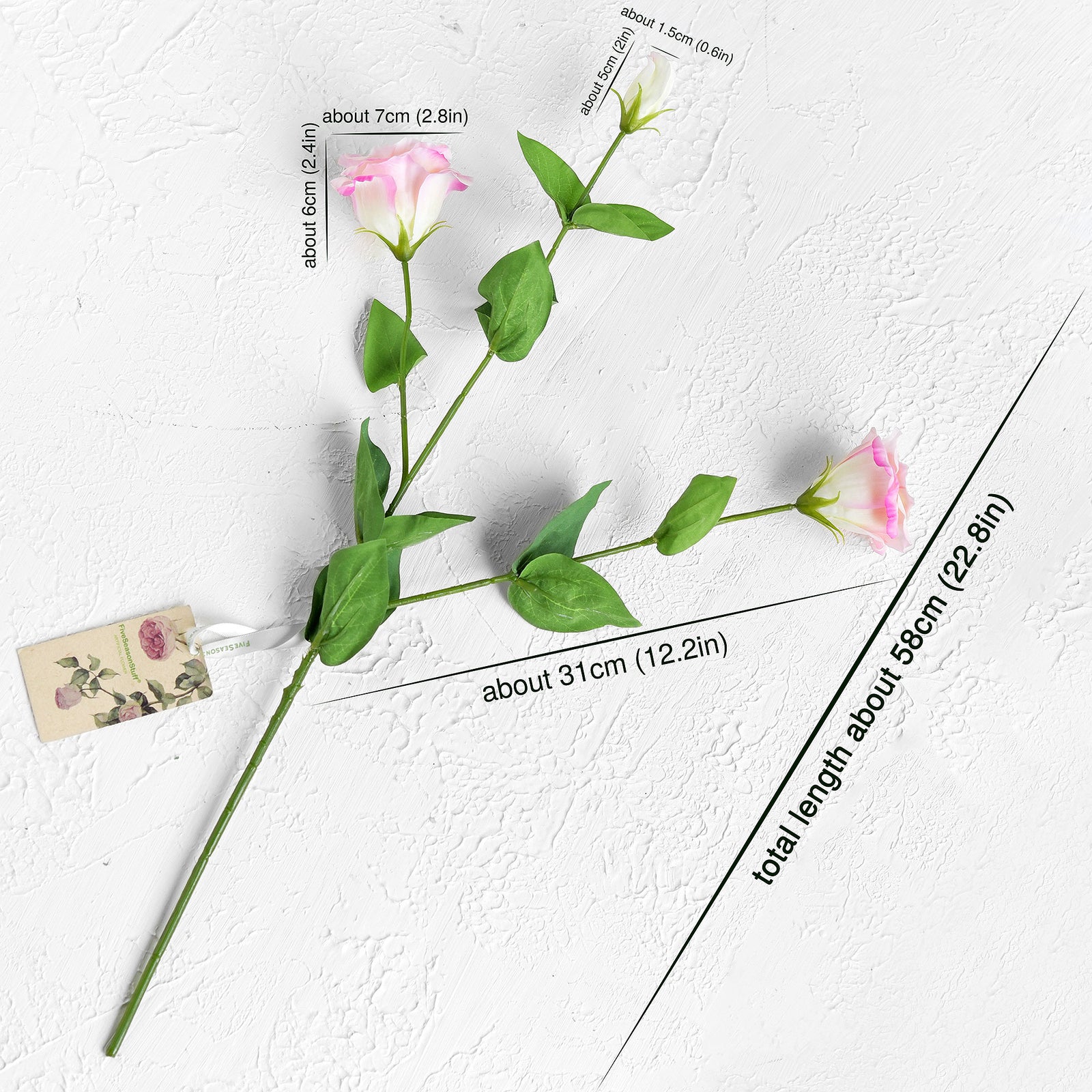 FiveSeasonStuff Real Touch Light Rose Pink Lisianthus Artificial Flowers Tall Long Stems 58cm 3 Stems
