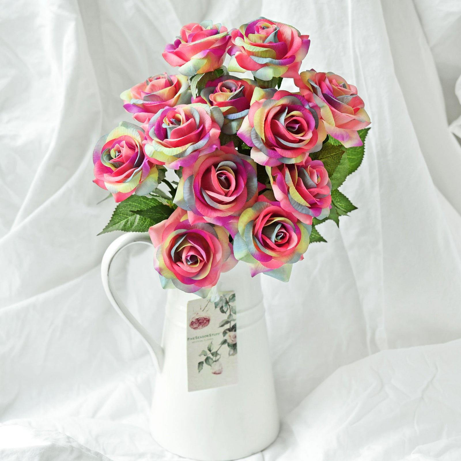 Rainbow Real Touch Silk Artificial Flowers ‘Petals Feel and Look like Fresh Roses 10 Stems