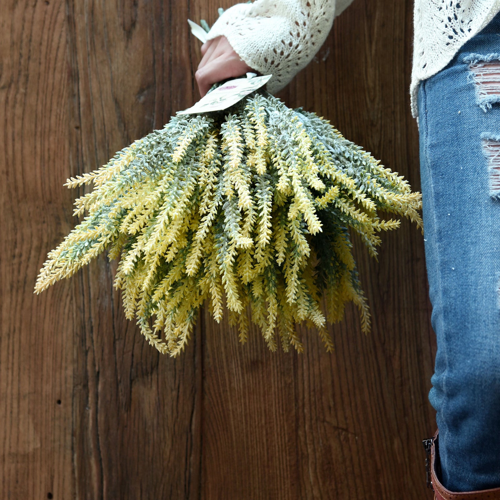 Artificial Flocked Yellow Lavender Flowers & Bouquets 10 Bundles