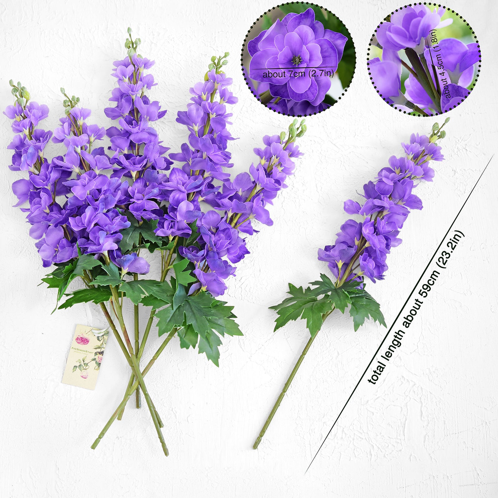 Real Touch Delphinium Violet Purple Flowers Artificial Flowers, Wildflower Arrangements 6 Stems