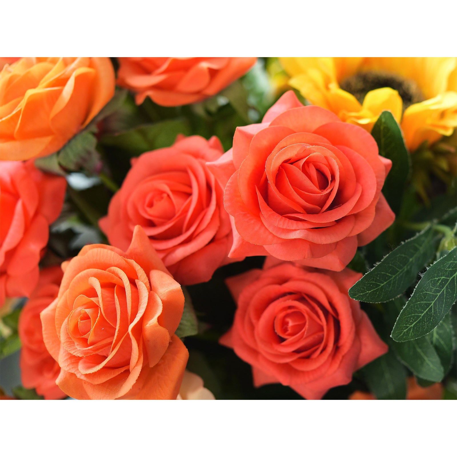 Sunset Orange Real Touch Roses Silk Artificial Flowers ‘Petals Feel and Look like Fresh Roses' (10 Stems)