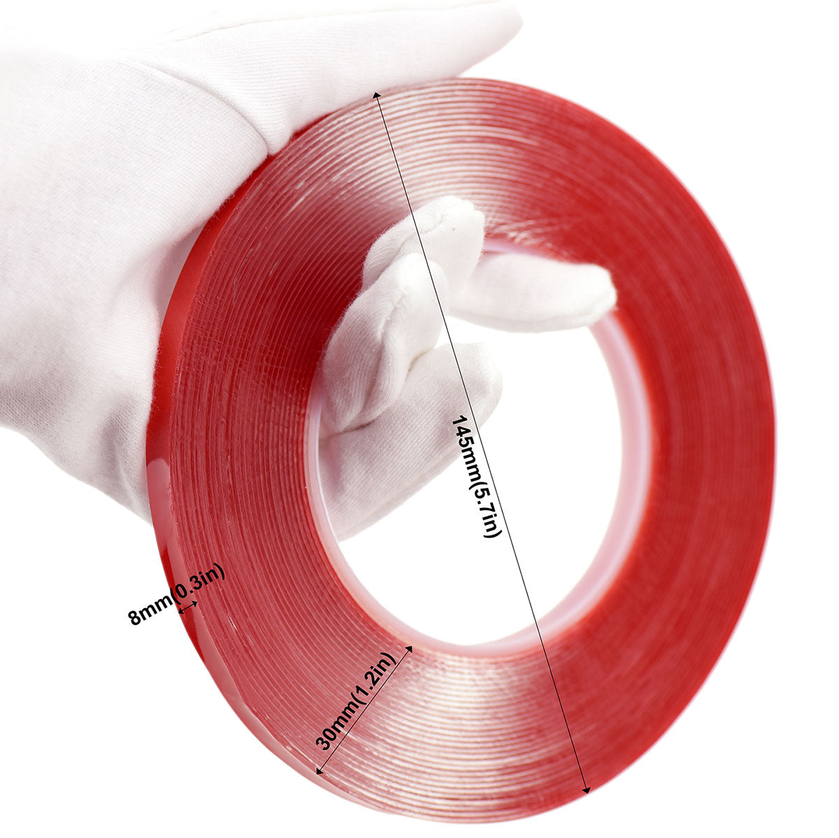 8mm x 1mm x 10 meters Multi-Purpose High Strength Transparent Acrylic Gel Adhesive Double Sided Tape Roll No Residue