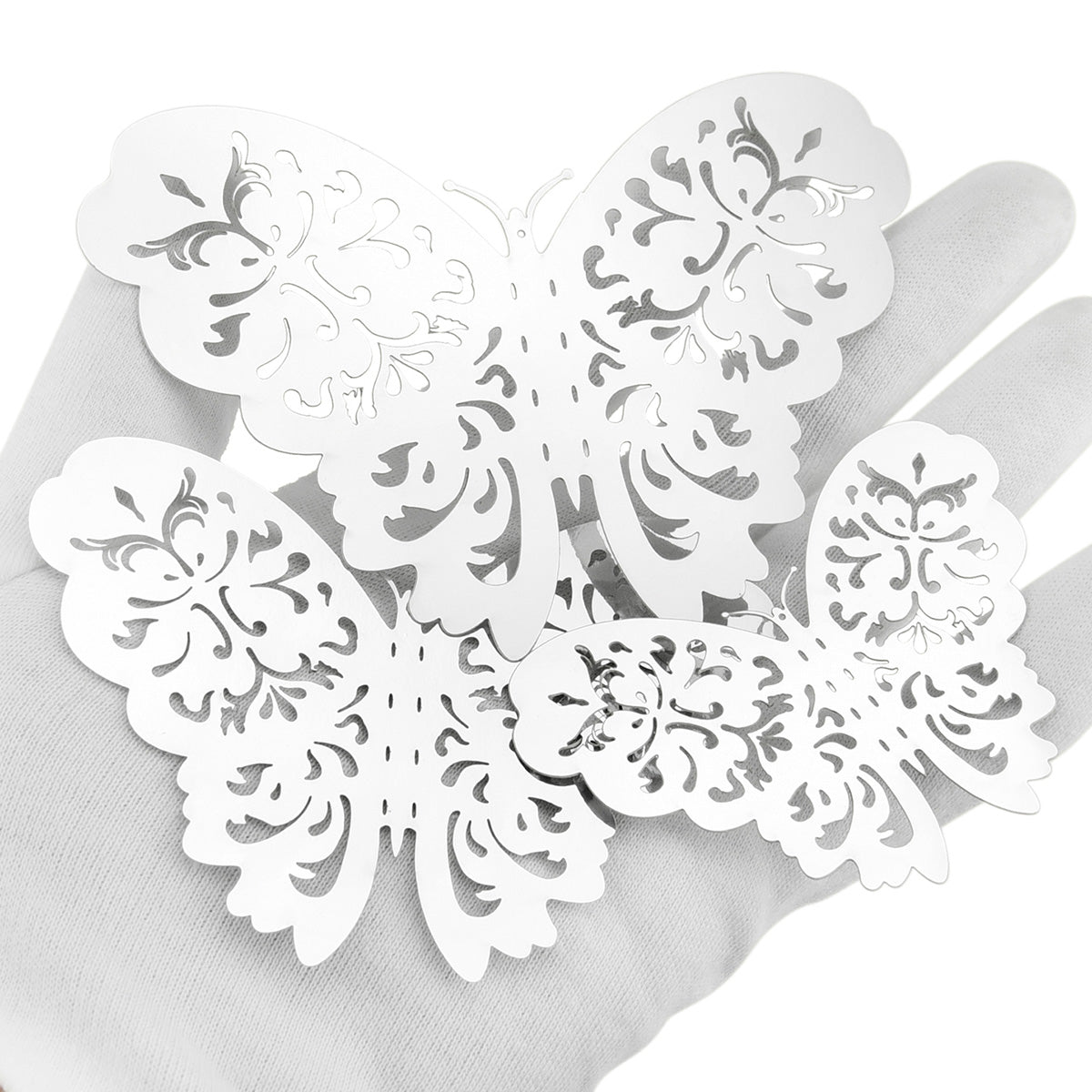 Silver Butterflies Wall Decorations Set - Floral Hollow Design