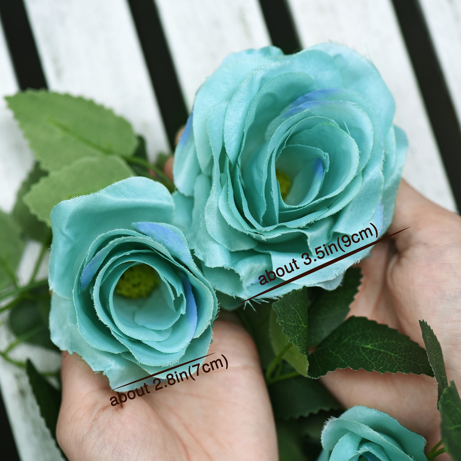 Artificial Silk Rose Garlands Vine Plant Flower Leaves (Sky Blue) 4 Pcs