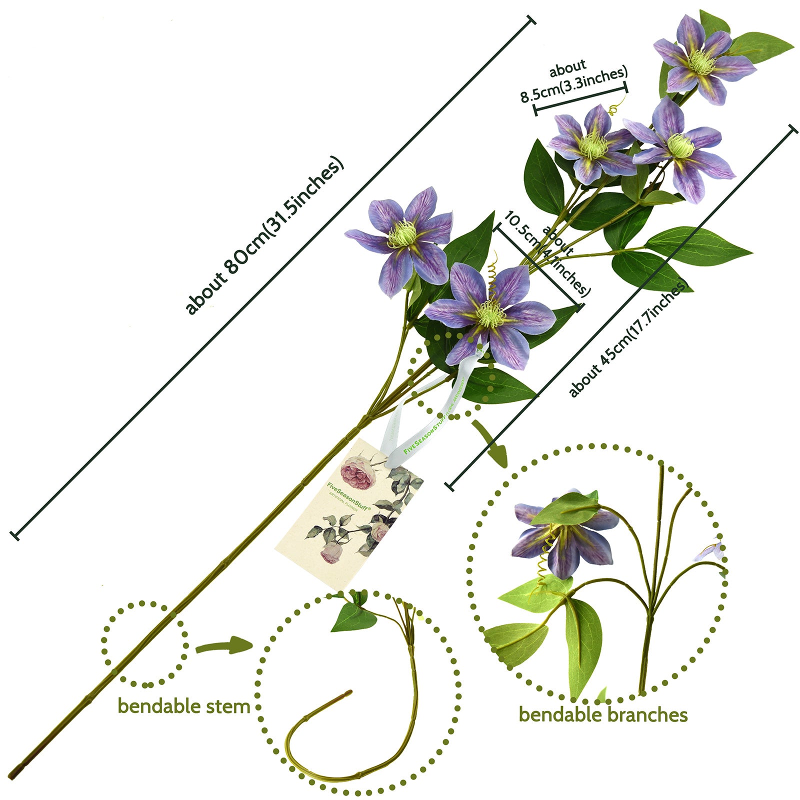 FiveSeasonStuff 6 Stems Artificial Plant Clematis Flowers Vine Kitchen Garden Party Decoration (Blue Violet)