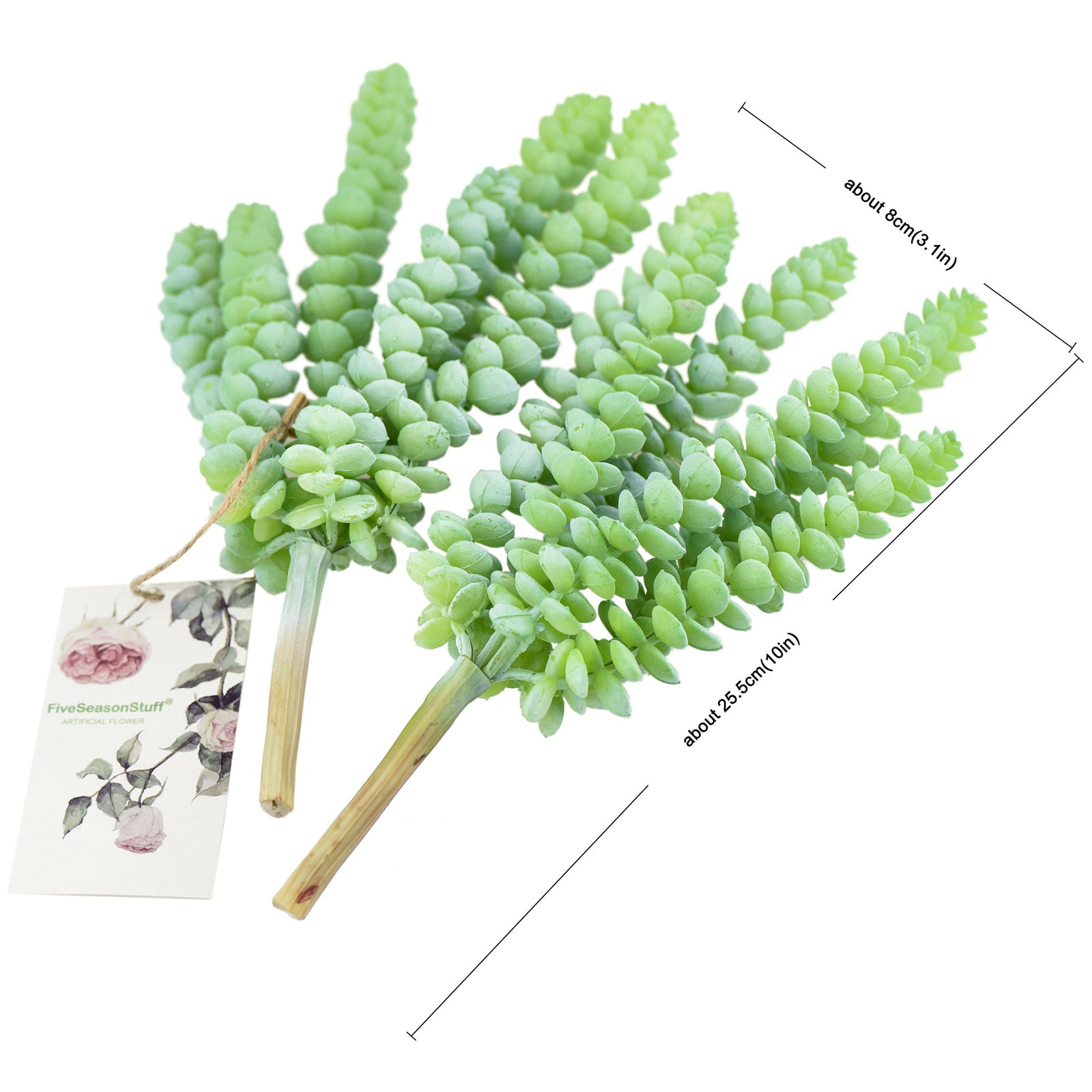 2 Stems Realistic-Looking Artificial/Faux/Fake Succulent Unpotted Plant Bulk for Decoration, Gifts, DIY (Green)