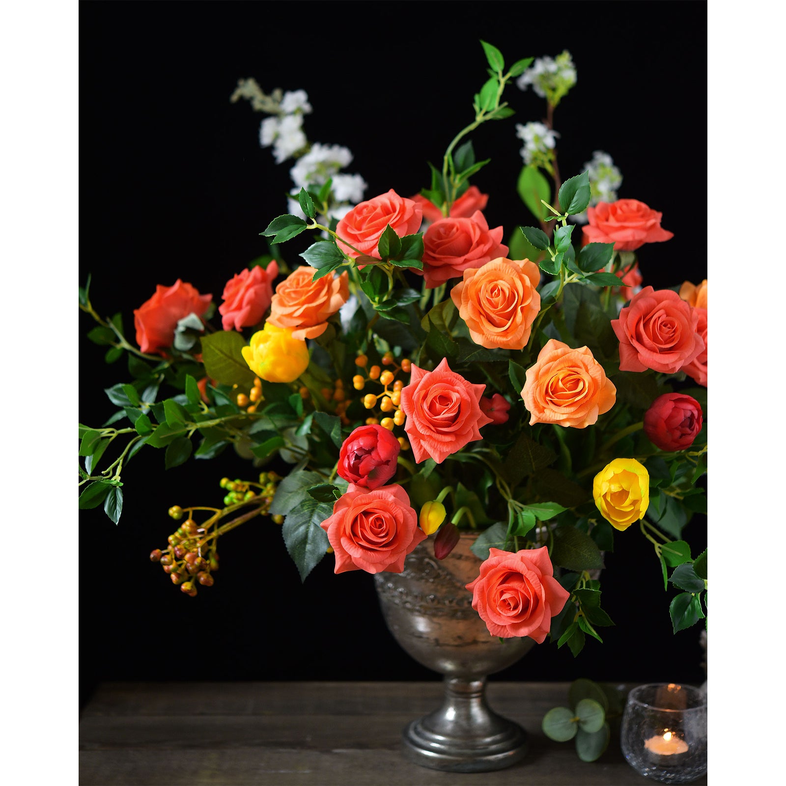 Sunset Orange Real Touch Roses Silk Artificial Flowers ‘Petals Feel and Look like Fresh Roses' (10 Stems)