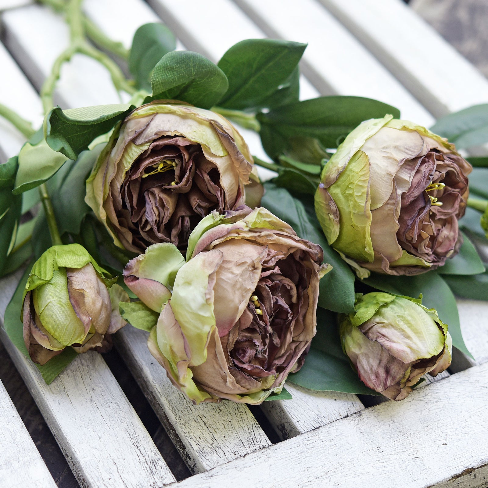 Walnut Brown Nostalgic Sentimental Rustic Vintage Antique Silk Peony Artificial Flower Bouquet 6 Stems