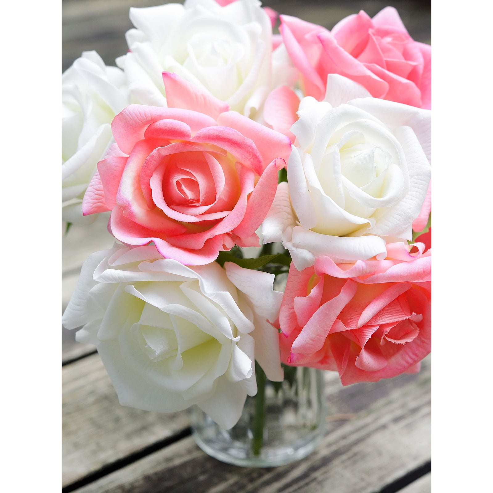 FiveSeasonStuff Watermelon Pink Real Touch Garden Rose Artificial Flowers Wedding, Bridal, Home Décor 5 Stems 9.8"
