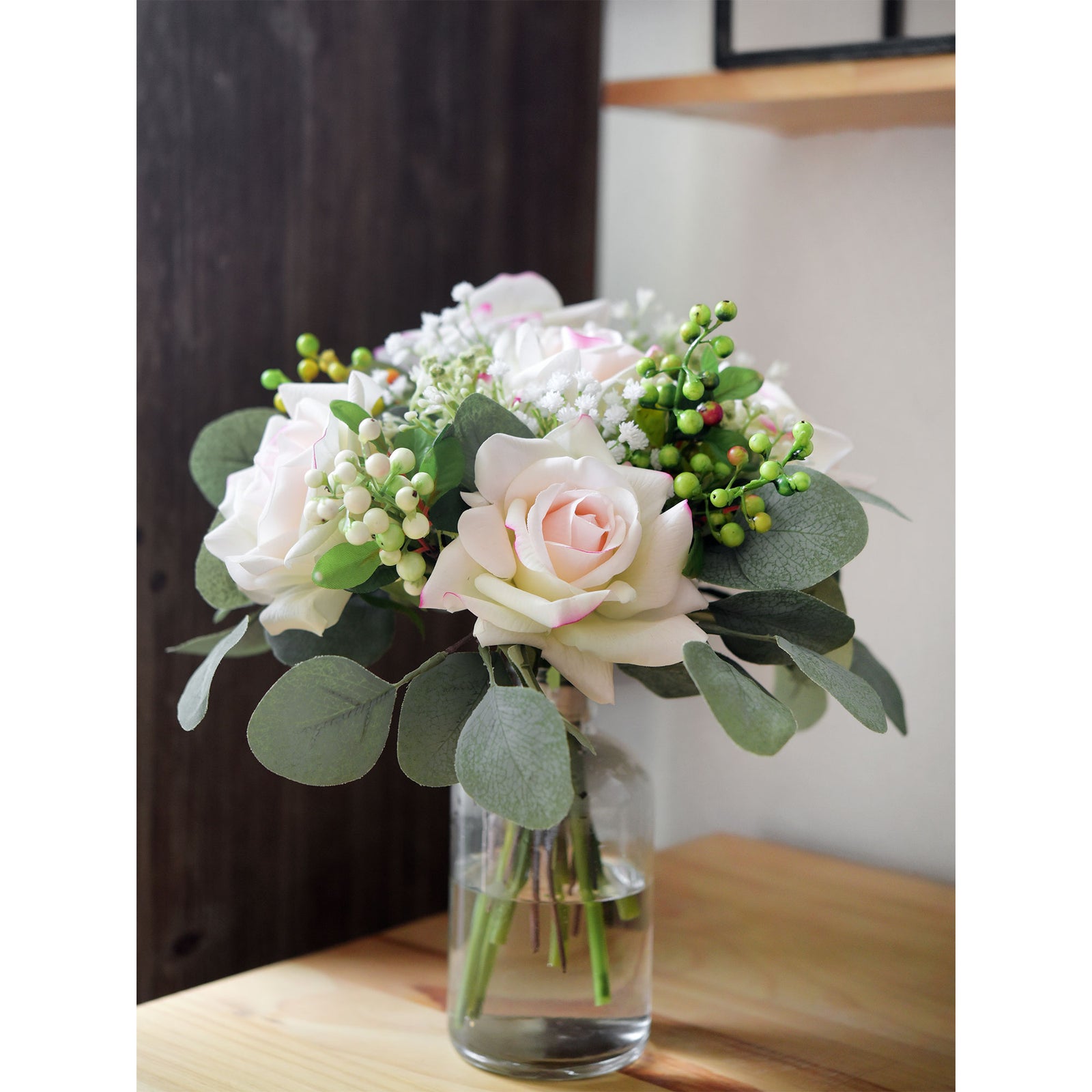 FiveSeasonStuff Light Peach Real Touch Garden Rose Artificial Flowers Wedding, Bridal, Home Décor 5 Stems 9.8"