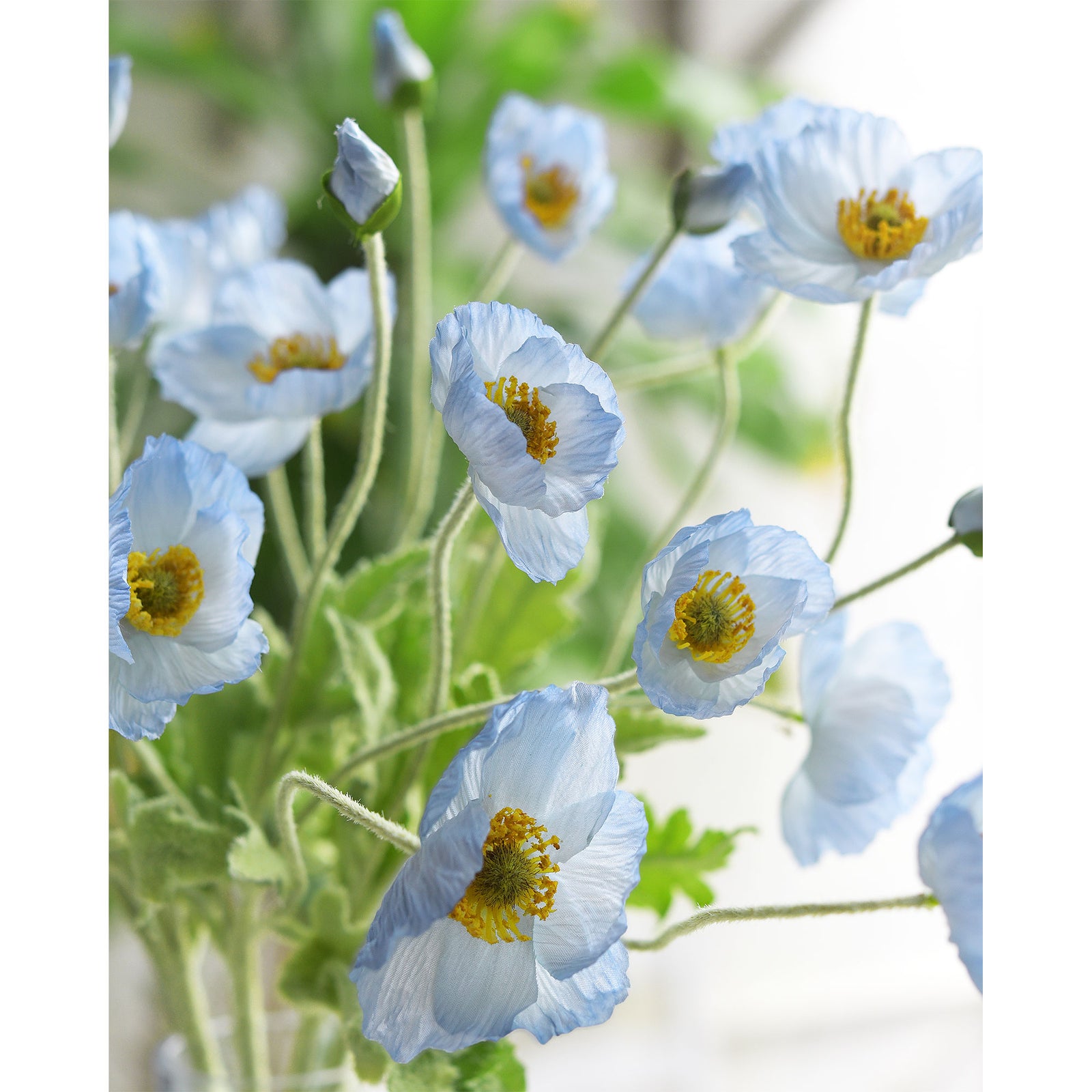 Antarctic Icy Blue Silk Poppies Artificial Flower Bouquet for Remembrance Home Wedding 6 Stems 23.6'' (60cm)