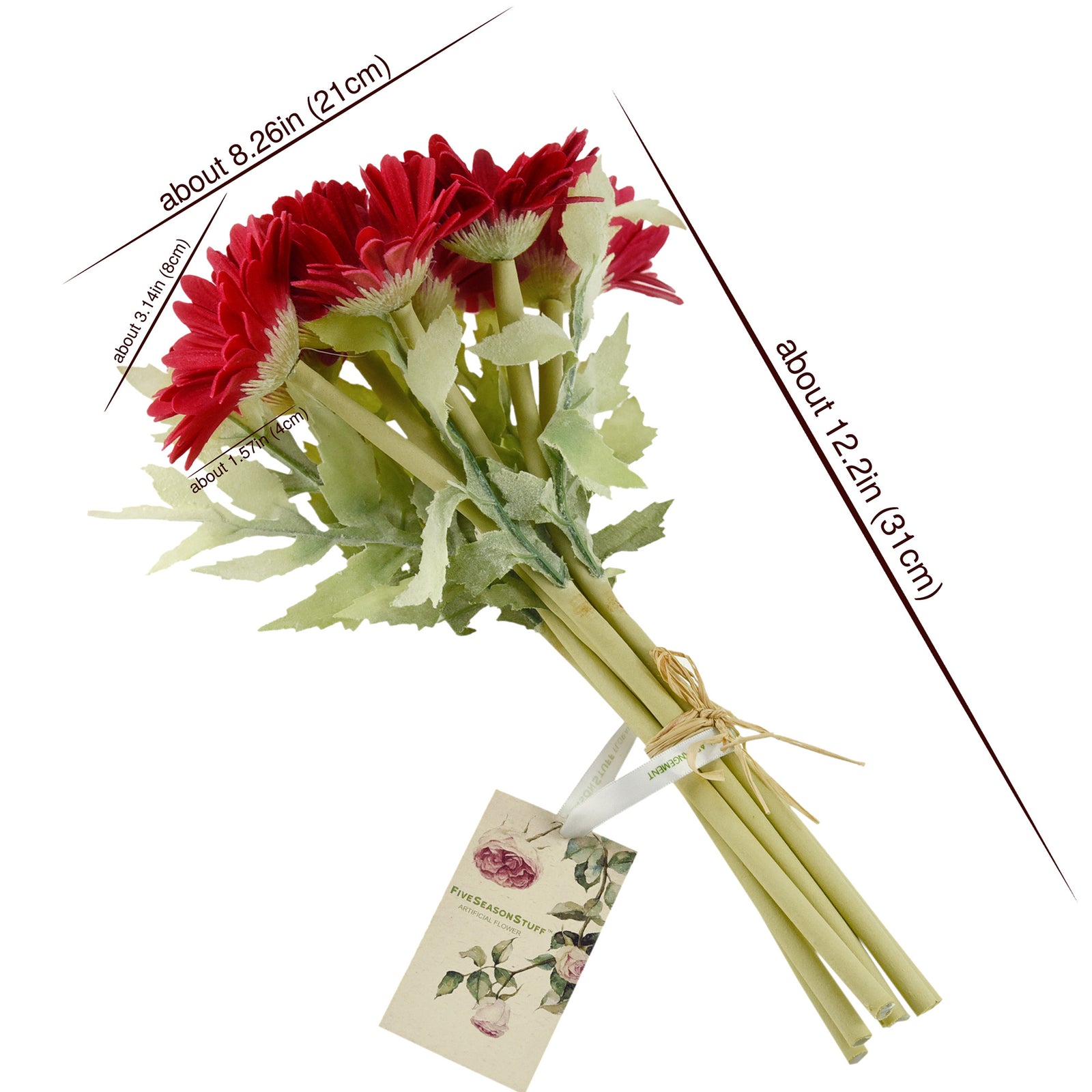 Real Touch Gerbera Flower Stems, Set of 7, 12.2 Inch – 8 Colors