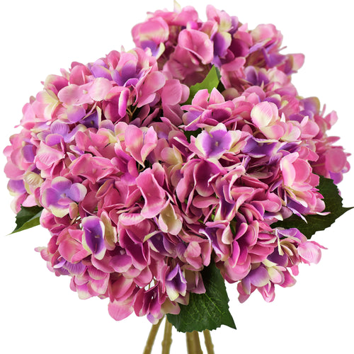 5 Stems Magenta Pink Artificial Silk Hydrangea Flowers