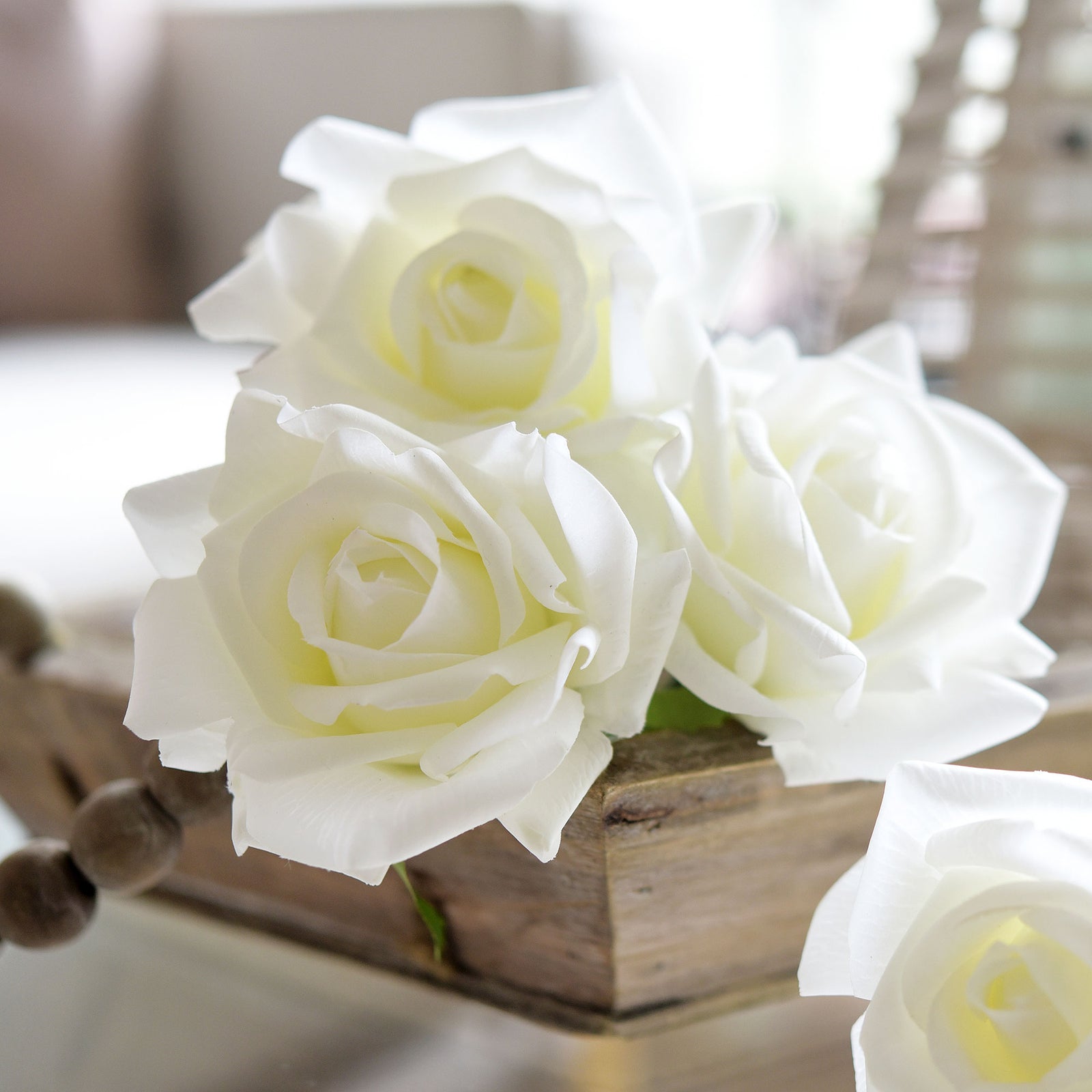 FiveSeasonStuff Milk White Real Touch Garden Rose Artificial Flowers Wedding, Bridal, Home Décor 5 Stems 9.8"