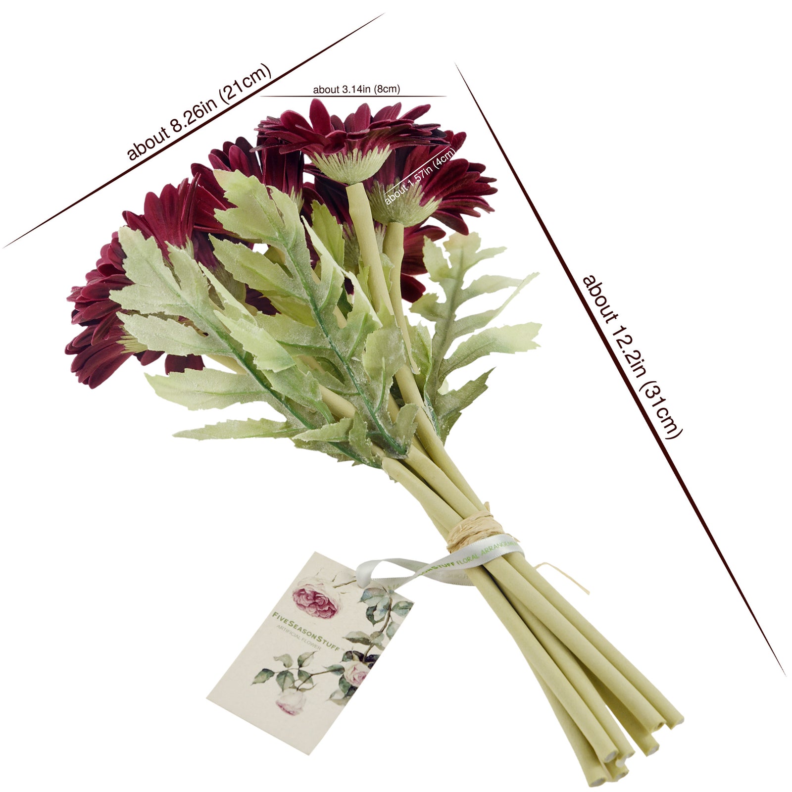 Real Touch Gerbera Flower Stems, Set of 7, 12.2 Inch – 8 Colors