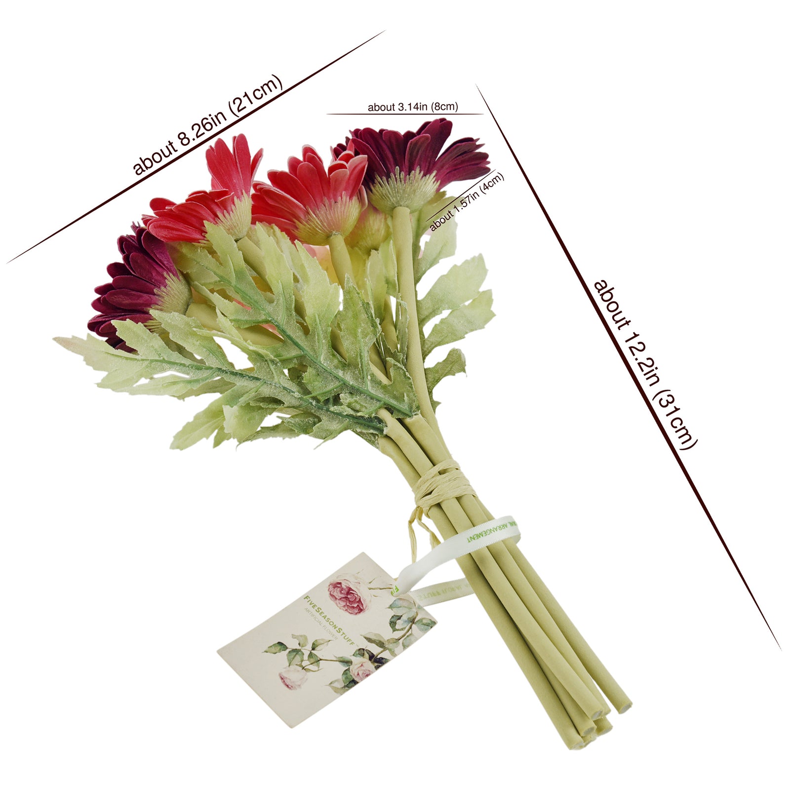 Real Touch Gerbera Flower Stems, Set of 7, 12.2 Inch – 8 Colors